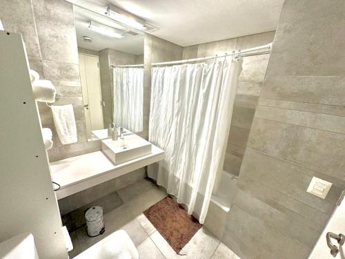 La salle de bains est pourvue d'un lavabo et d'une douche. dans l'établissement Apartamento en Recoleta, à Buenos Aires