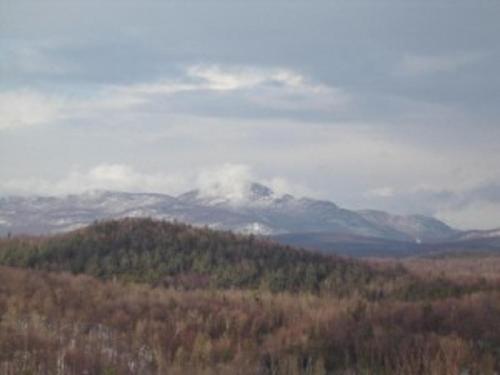 a view of a forest with mountains in the background at paradis sauvage geronimo in St-Etienne de Bolton