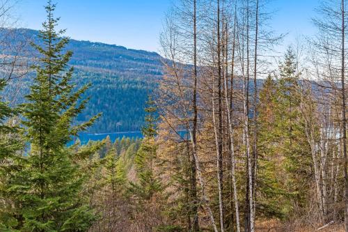 a forest of trees with a lake in the background at Experience Montana Cabins - Cowboy #5 in Bigfork