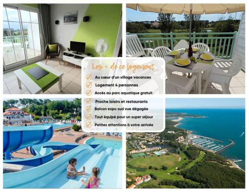 un collage de photos d'un complexe avec une piscine dans l'établissement 