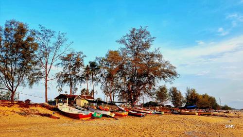 a group of boats are lined up on a beach at RUMAH TAMU TEPI PANTAI in Dungun