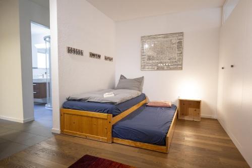 - une petite chambre avec un lit dans l'établissement Brentschpark Wohnung C 96, à Scuol