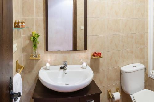 ein Bad mit einem Waschbecken und einem WC in der Unterkunft Apartamentos Los Olivos in Alcalá del Júcar