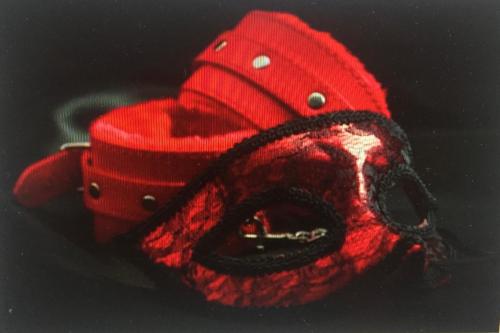 un cráneo de peluche con un sombrero rojo con una boca en Love-Room Chic&Glam', en Saint-Vincent-de-Paul