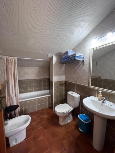 a bathroom with a toilet and a sink at FUENTE GRANDE II in Muñoveros