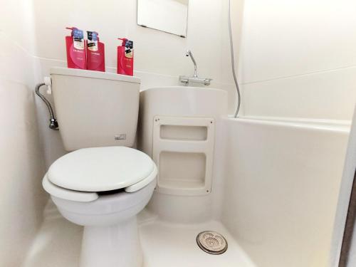 a small bathroom with a toilet and a bath tub at Z87新宿最中心 東新宿站5分-Shinjuku center 5 mins to Station, Max 3P 新宿 涉谷 表参道 池袋 上野 代代木 银座 原宿 in Tokyo