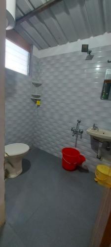 a bathroom with a toilet and a sink at Sky High Cottages in Ooty
