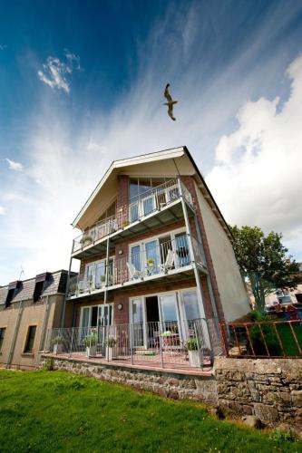 a building with a bird flying over it at Bayview Bed and Breakfast in Stonehaven