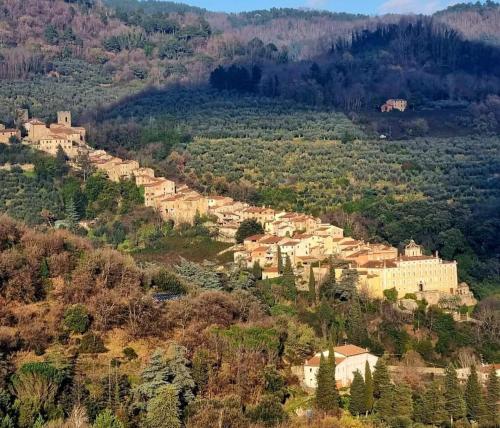 an aerial view of a village on a hill at A COLLODI IO & MAMMA100 m dal Parco di Pinocchio in Collodi
