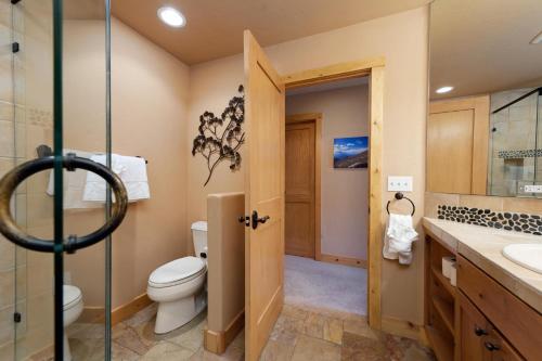 a bathroom with a toilet and a sink at Black Bear 110 in Durango Mountain Resort