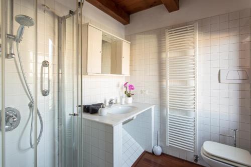 een badkamer met een wastafel en een douche bij Comodo Apt Centrale in Treviso