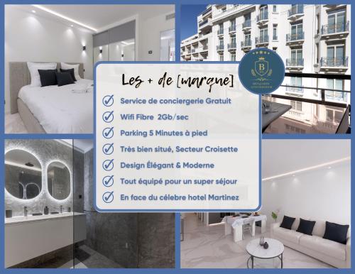 ein Schild für ein Hotelzimmer mit einem Bett in der Unterkunft L'unique Maubourg - Next Hotel Martinez - Terrasse in Cannes
