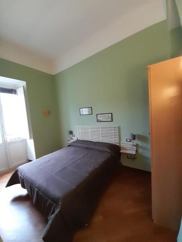 1 dormitorio con 1 cama grande en una pared verde en MARTINI HOUSE, en Nápoles