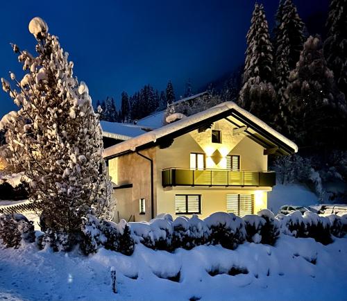 a house with a christmas tree in the snow at My Appartements in Untertauern