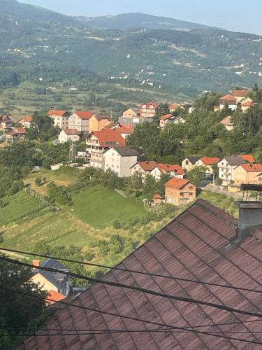 a view of a town from the roof of a house at Apartman Delfin in Grahovište