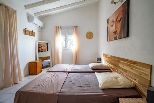 1 Schlafzimmer mit 2 Betten und einem Fenster in der Unterkunft Zandoli Exotic Résidence in Sainte-Anne