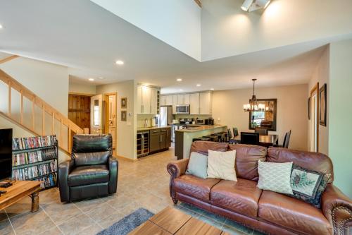 a living room with a brown leather couch and chairs at Fantastic 2 family vacation home with EV charger in Windham