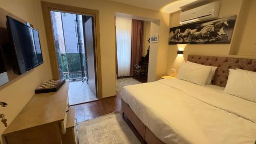 Habitación de hotel con cama y TV en Albatros Apart Suite en Estambul