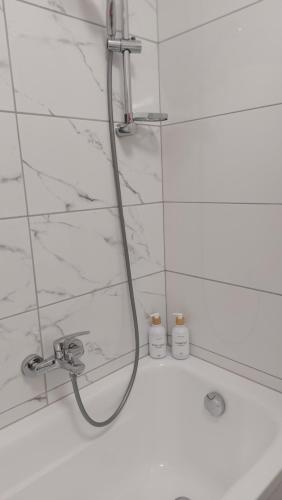 prysznic z wężem w łazience w obiekcie Życzliwy Apartament z garażem w Warszawie
