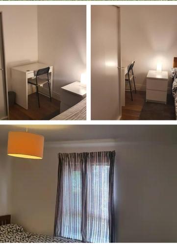 two pictures of a room with a table and a window at 1 Cozy Bedroom near Airport and city Centre 3people in Dublin