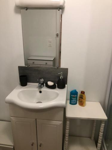 a bathroom with a sink and a mirror at Les Studios Parfaitement Imparfaits - Lens Louvre-Bollaert in Lens