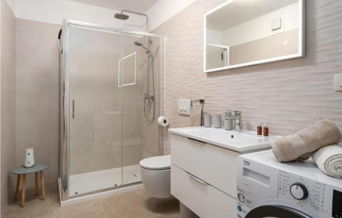 ein Bad mit einer Dusche, einem WC und einem Waschbecken in der Unterkunft Karmela I in Višnjan