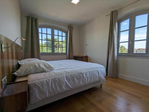 1 dormitorio con 1 cama grande y 2 ventanas en Appartement Jarnac, 2 pièces, 2 personnes - FR-1-653-248, en Jarnac
