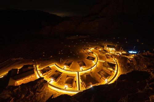 an aerial view of a desert at night at Valley Resort in Wadi Rum