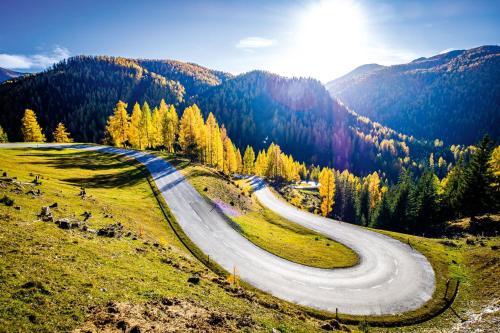 a winding road on the side of a mountain at Fleissner Hütte in Innerkrems