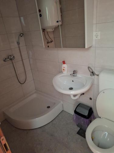 a bathroom with a sink and a toilet and a shower at Apartmani "DA HOX" Vlašić 2 in Vlasic