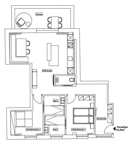 a floor plan of a house at lechner living apartments in Wald im Pinzgau