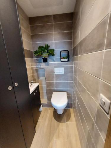 een badkamer met een toilet en een wastafel bij Appartement Mimizan Plage accès direct plage surveillée in Mimizan