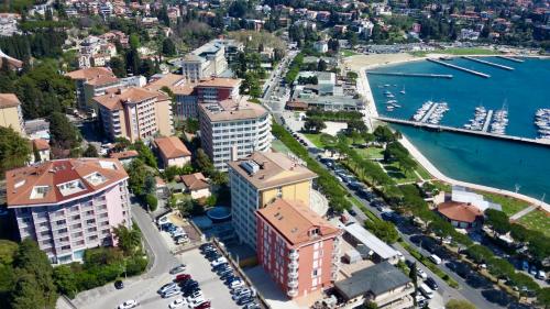 an aerial view of a city with a harbor at Sea & Me, pleasant seaside home in Portorož