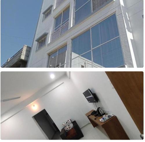 two pictures of a white building with a window at Eon IT Park Corporate Hotel in Pune