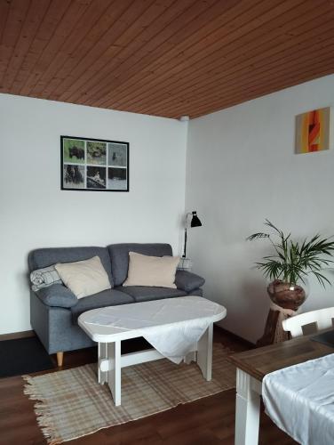 a living room with a couch and a table at Ferienwohnung Karin Humer in Bad Ischl