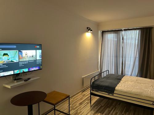 Postel nebo postele na pokoji v ubytování Gudauri Loft Apartment N508