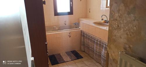 a bathroom with a tub and a sink at Etablissement commun avec chambre privé tranquille avec jardin a 10 min a pied de la gare de Fleury-les-Aubrais et 2 min d Orléans in Fleury-les-Aubrais