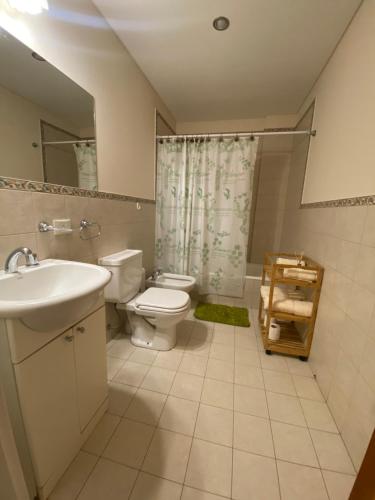 a bathroom with a toilet and a sink and a shower at Loma Maria in Puerto Madryn