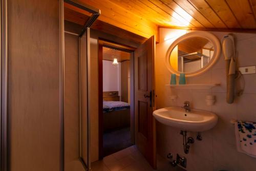 un bagno con lavandino e specchio di Appartamenti Césa Col De Pin a Canazei