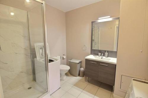 een badkamer met een douche, een toilet en een wastafel bij La paix à 4 minutes du métro ! in Villejuif