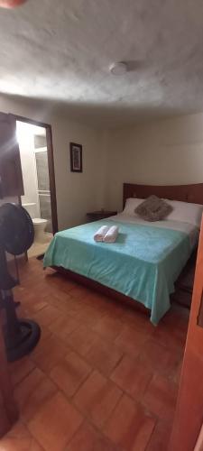 巴里查拉的住宿－Hospedaje La Casita de Maria，一间卧室配有一张带书桌和灯的床。