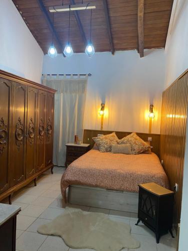 a bedroom with a large bed and wooden cabinets at Casa luliche in Las Palmas de Gran Canaria