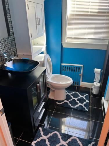 a bathroom with a toilet and a sink at Mount Pleasant Hideaway in Providence
