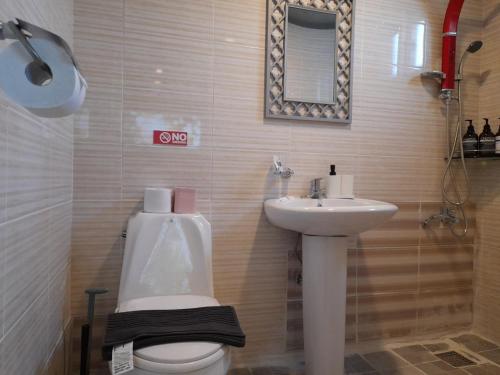a bathroom with a toilet and a sink at Cheongju Soo stay in Cheongju