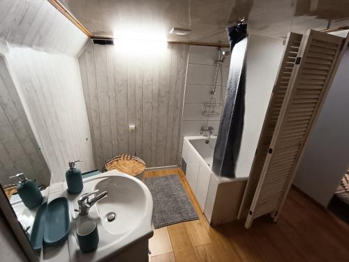 a bathroom with a sink and a bath tub at Le logement du marinier in Eckwersheim