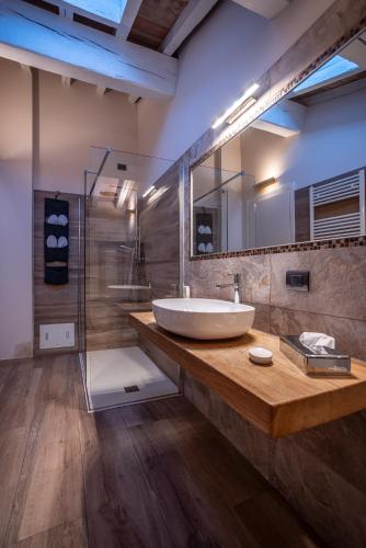 a bathroom with a large sink and a shower at Agriturismo La Ratta in Vernasca