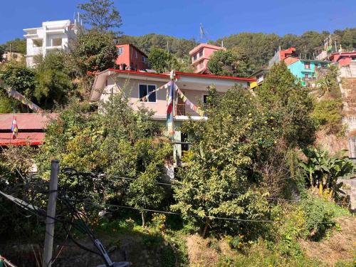 a house on the side of a hill with trees at Sacred Trails Homestay in Burhānilkantha