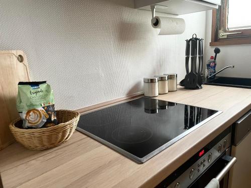 Dapur atau dapur kecil di Nur-Dach-Haus am Alfsee