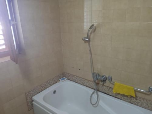 a shower in a bathroom with a toilet at Sobe Nevenka in Vrnjačka Banja