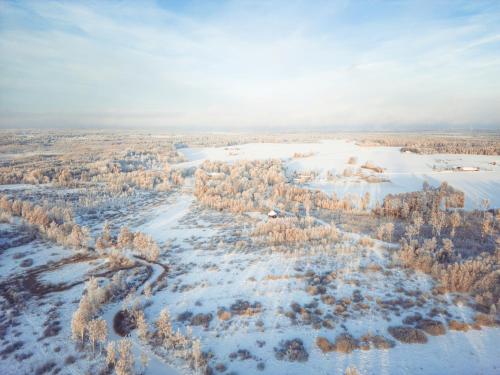 an aerial view of a snow covered field with trees at Maidla Nature Resort in Maidla